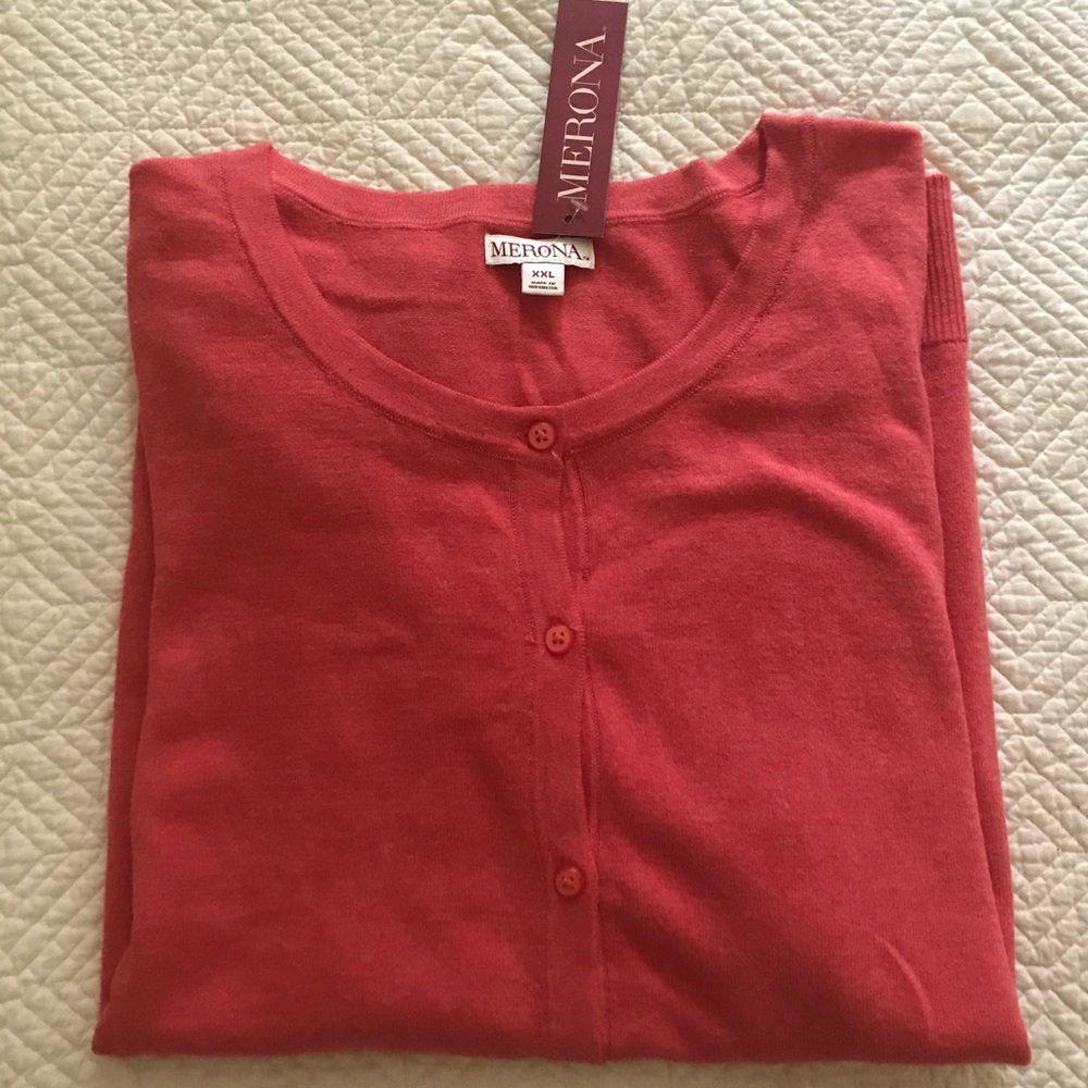 Coral/red cardigan sweater